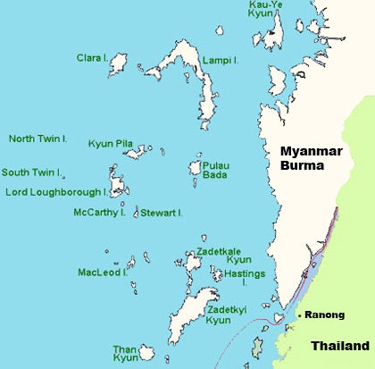 Karte Mergui Archipel Burma Myanmar für Segelyacht Charter